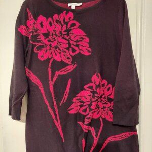 NWOT Chico's Crew Neck 3/4 Sleeve Tunic Sweater in Black & Red, size 2 (12/14)
